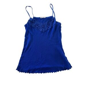 Charlotte Russe Lounge Blue Ribbed‎ Lace Trim Cami Tank Top